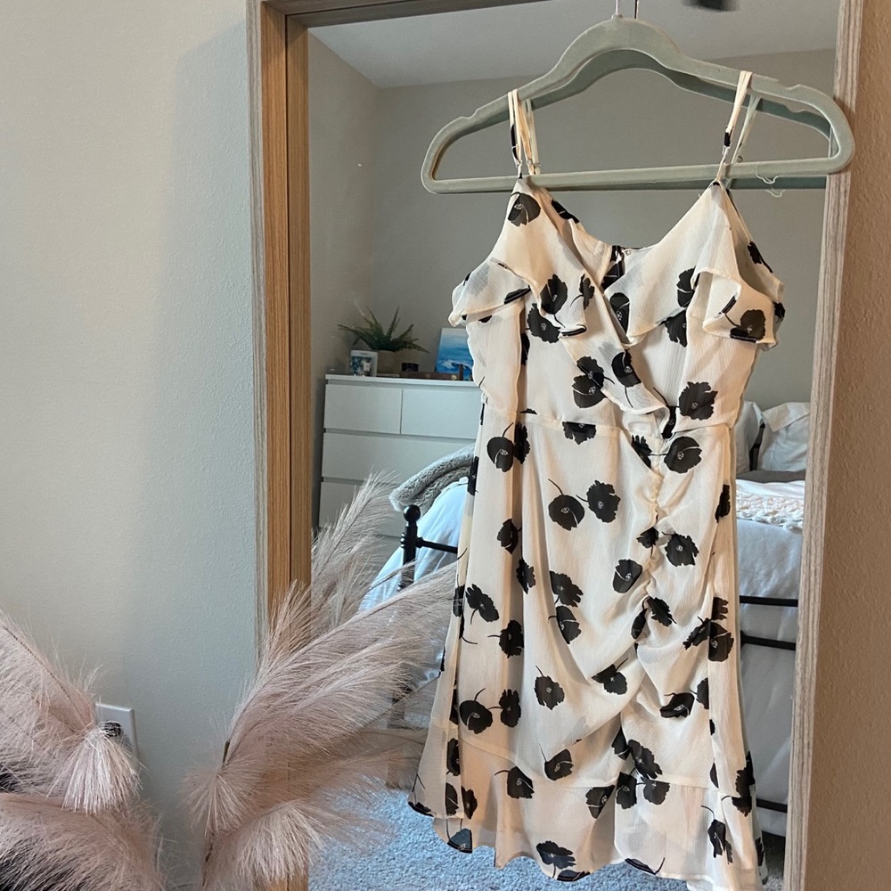 Black and White Floral Ruffle Dress